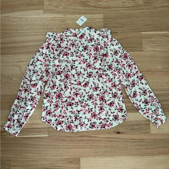 J Crew chic feminine long sleeve floral ruffle top size XS button front - Picture 4 of 16